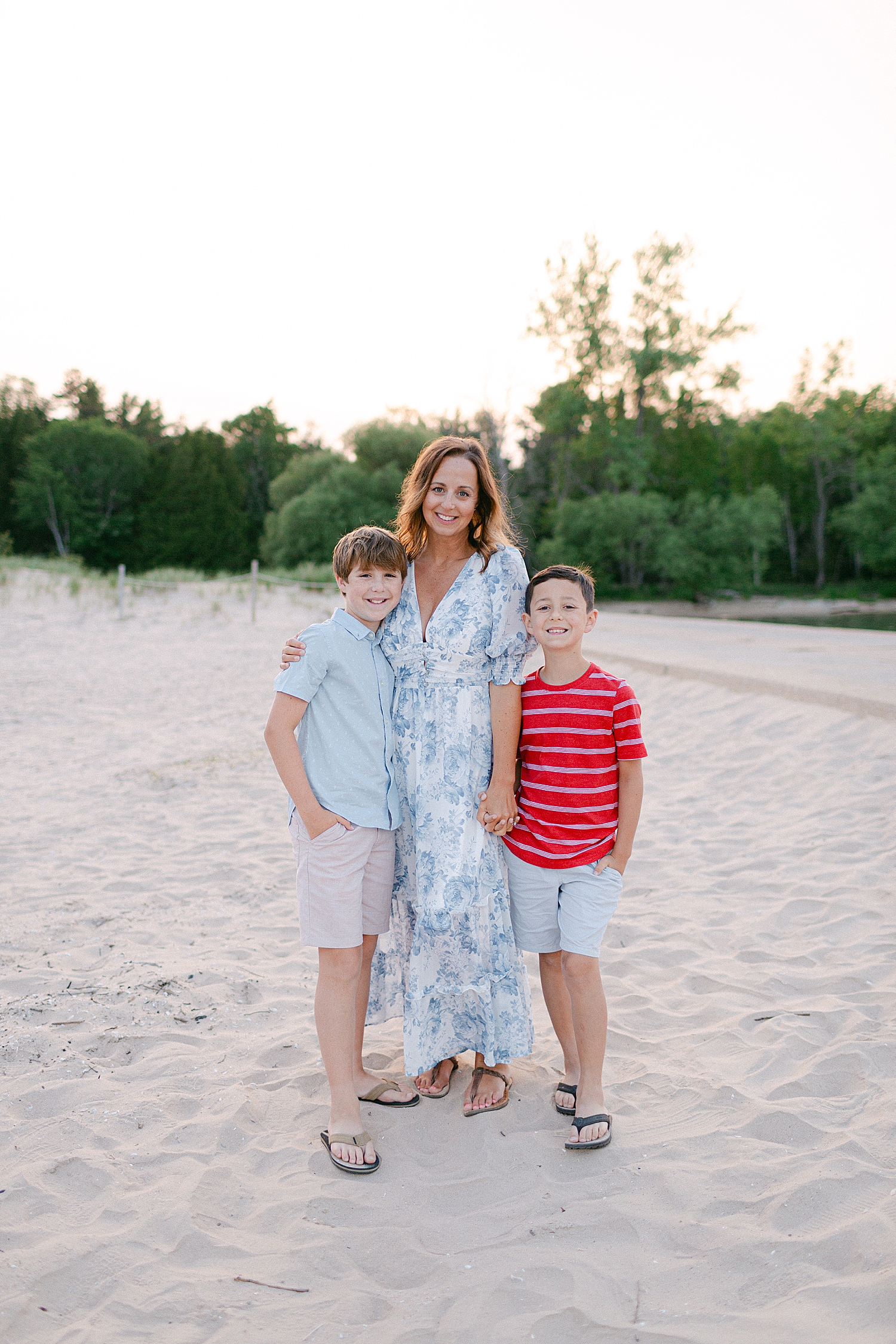 Mom & Son photo on the beach at their Sturgeon Bay Canal Light Family Session