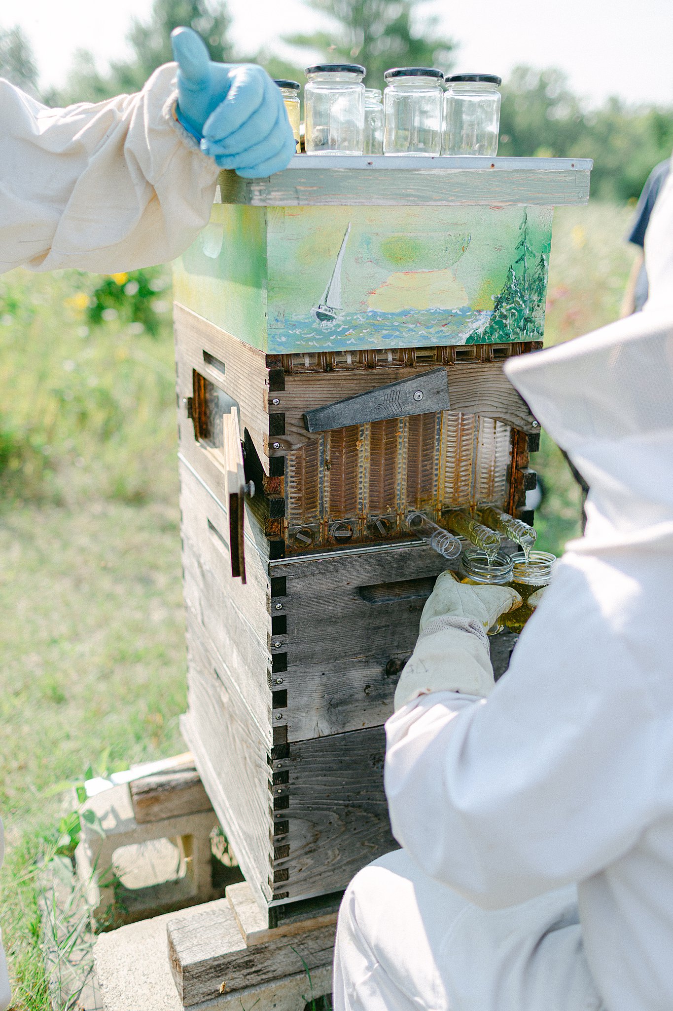 Beekeeper extracting honey from the hive at the Honey Harvest at Crossroads